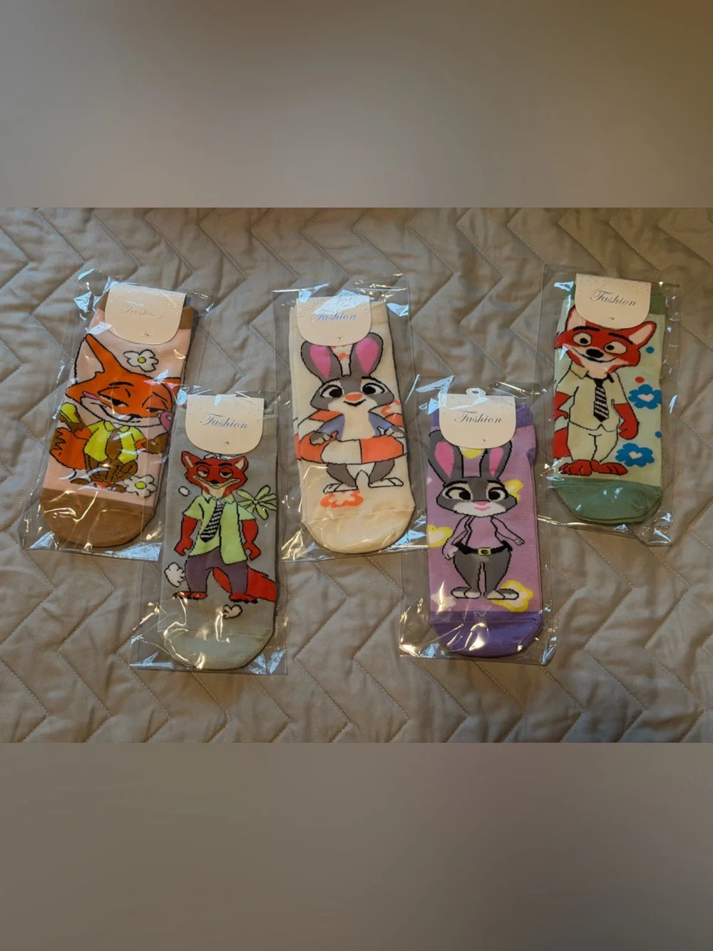 5 Adult Cartoon Animal Socks - Bunny & Fox Assortment